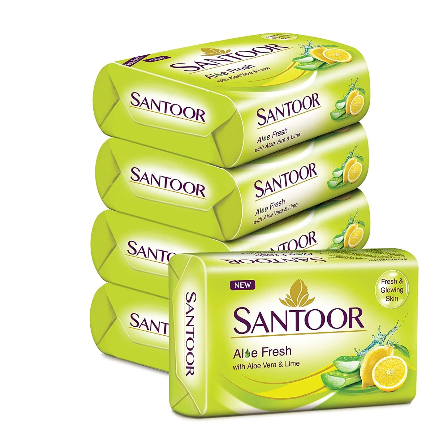 Santoor Fresh Skin Lime and Aloe Vera Soap 125 g (Pack of 4)