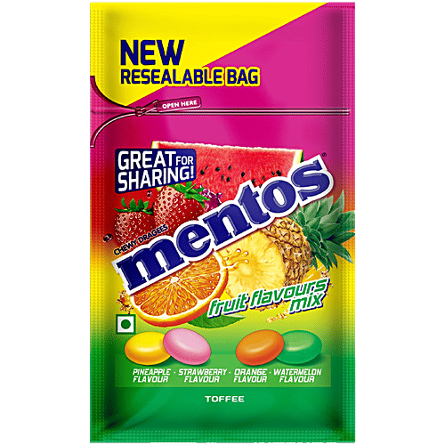 Mentos Assorted Fruit Flavours Chewy Dragees Toffee 108 g