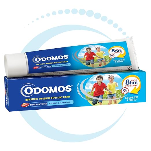Odomos Non-sticky Mosquito Repellent Cream with Vitamin E + Almond Oil 100 g