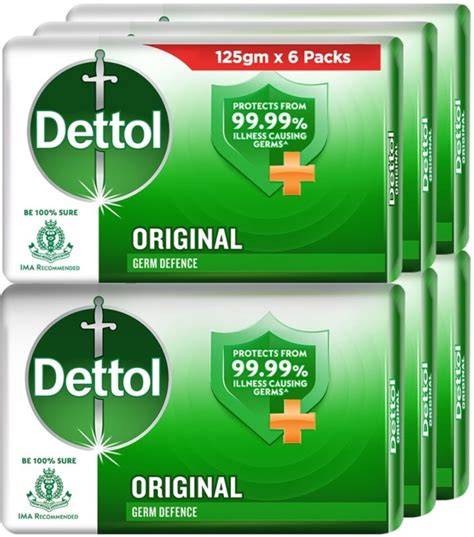 Dettol Original Bathing Soap Bar 125 g + 20% Extra (Pack of 6)