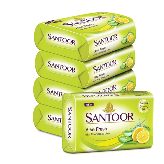 Santoor Fresh Skin Lime and Aloe Vera Soap 125 g (Pack of 4)